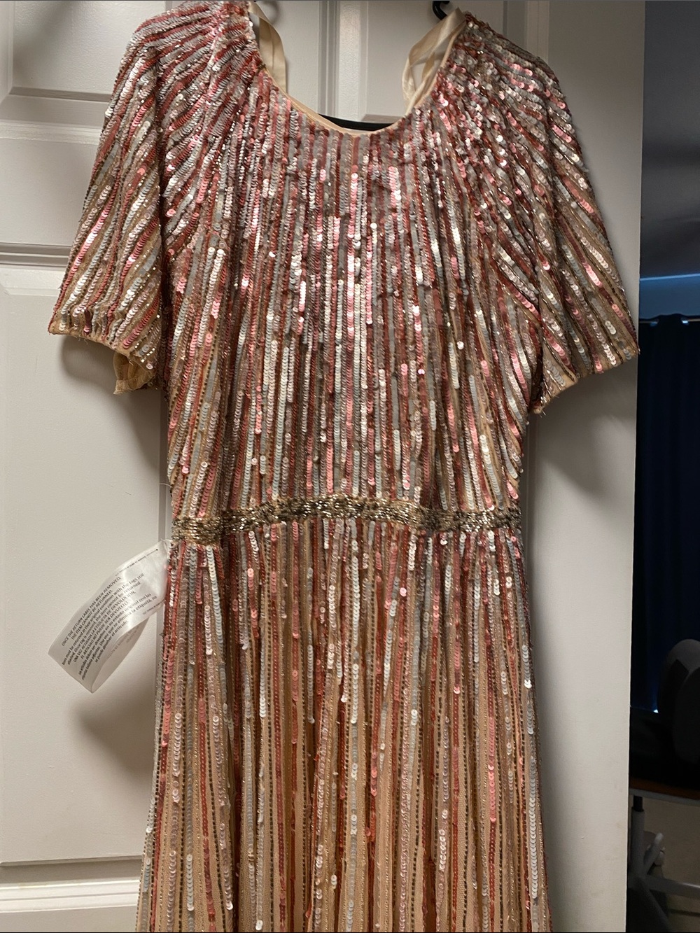 MAC DUGGAL Dress Size 14 Evening Gown Sequin Rose Pink Short Sleeve Ombre NEW